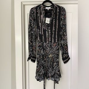 Reiss Black and Pink Patterned Long Sleeve Dress